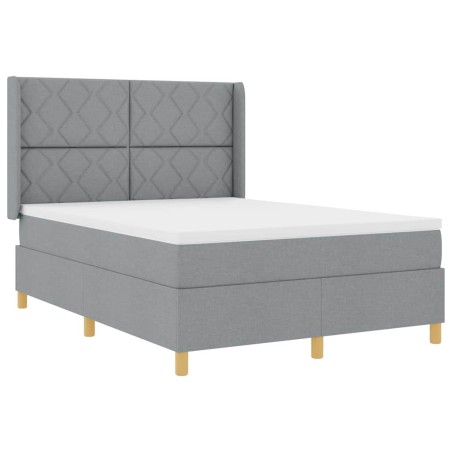 vidaXL Letto Box Spring con Materasso e Luce LED Grigio Chiaro 140x200 cm in Tessuto