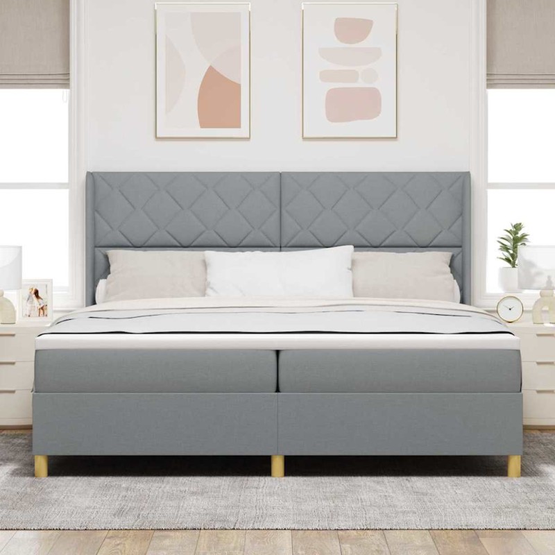 vidaXL Letto Box Spring con Materasso e Luce LED Grigio Chiaro 200x200 cm Tessuto