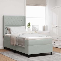 vidaXL Letto Box Spring con Materasso e Luce LED Grigio Chiaro 90x190 cm Velluto