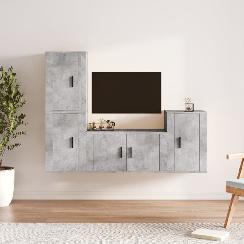 Set di Mobili Porta TV 4 pz Grigio Cemento in Legno Multistrato Set di Mobili Porta TV 4 pz Grigio Cemento in Legno Multistrato