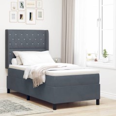vidaXL Letto a Box con Materasso e LED Grigio Scuro 100x200 cm Velluto