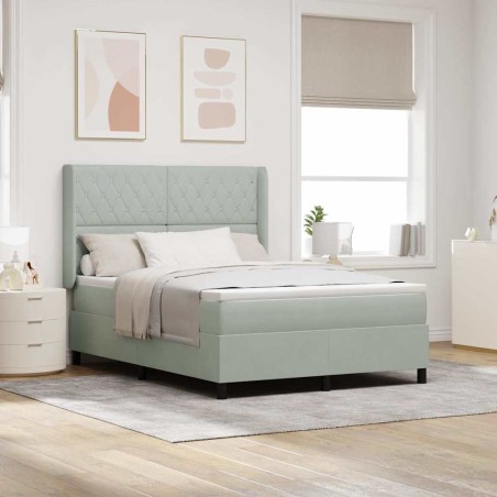 vidaXL Letto con rete a molle con materasso e luce LED Grigio chiaro 140x190 cm Velluto