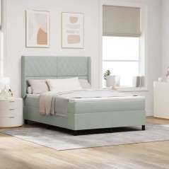 vidaXL Letto Box Spring con Materasso e Luce LED Grigio Chiaro 140x200 cm in Velluto