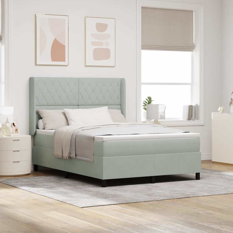 vidaXL Letto Box Spring con Materasso e Luce LED Grigio Chiaro 140x200 cm in Velluto