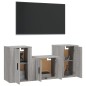 Set Mobili Porta TV 3 pz Grigio Sonoma in Legno Multistrato Set Mobili Porta TV 3 pz Grigio Sonoma in Legno Multistrato
