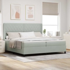 vidaXL Letto Box Spring con Materasso e Luce LED Grigio Chiaro 200x200 cm Velluto
