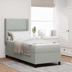 vidaXL Letto Box Spring con Materasso & Luce LED Grigio Chiaro 80x200 cm Velluto