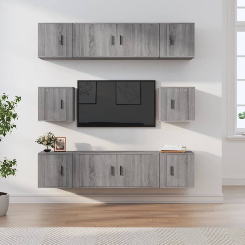 Set Mobili Porta TV 8pz Grigio Sonoma in Legno Multistrato Set Mobili Porta TV 8pz Grigio Sonoma in Legno Multistrato