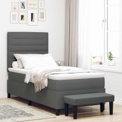 vidaXL Letto con Box Spring e Materasso & Panca Grigio Scuro 90x200 cm Tessuto