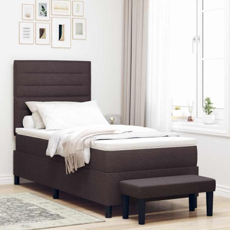 vidaXL Letto Box Spring con Materasso e Panchina Marrone Scuro 90x200 cm Tessuto