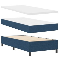 vidaXL Letto con Box Spring con Materasso e Panchina Blu 90x200 cm Tessuto