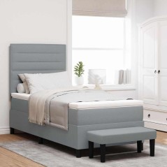 vidaXL Letto Box Spring con Materasso e Panchina Grigio Chiaro 100x200 cm Tessuto
