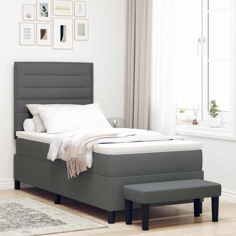 vidaXL Letto con Box Spring con Materasso & Panchina Grigio Scuro 100x200 cm Tessuto vidaXL Letto con Box Spring con Materasso & Panchina Grigio Scuro 100x200 cm Tessuto