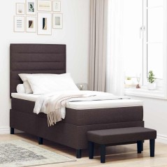 vidaXL Letto a molle con materasso e panca marrone scuro 100x200 cm Tessuto