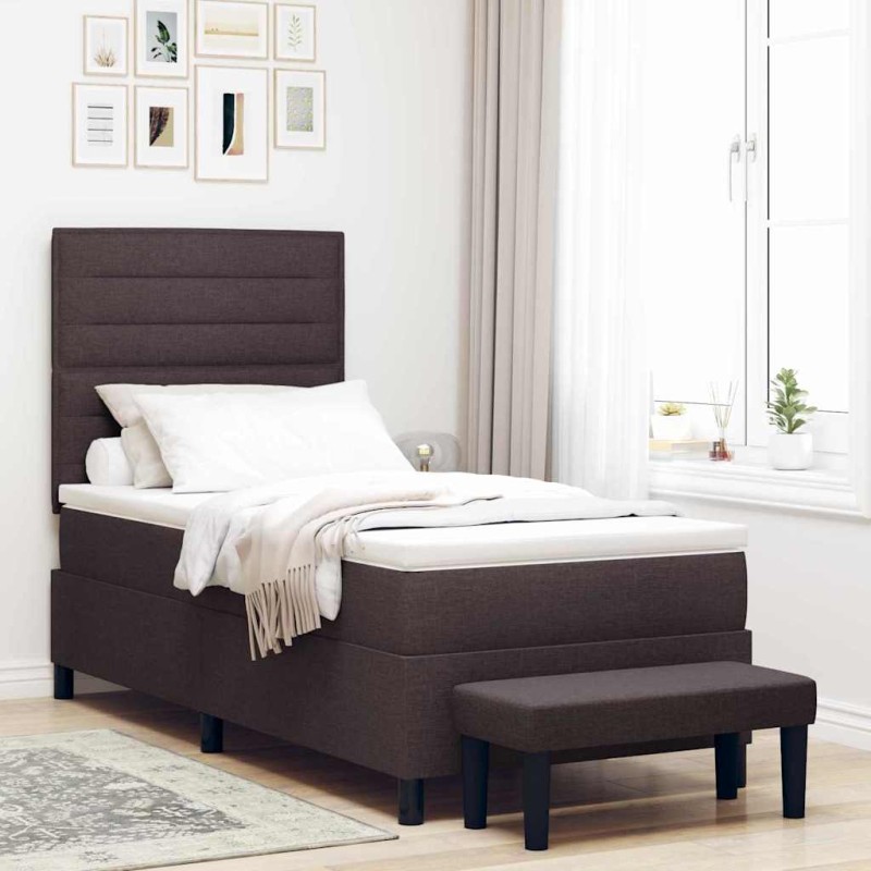 vidaXL Letto a molle con materasso e panca marrone scuro 100x200 cm Tessuto vidaXL Letto a molle con materasso e panca marrone scuro 100x200 cm Tessuto
