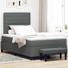 vidaXL Letto a Molle con Materasso e Panca Grigio Scuro 120x190 cm Tessuto