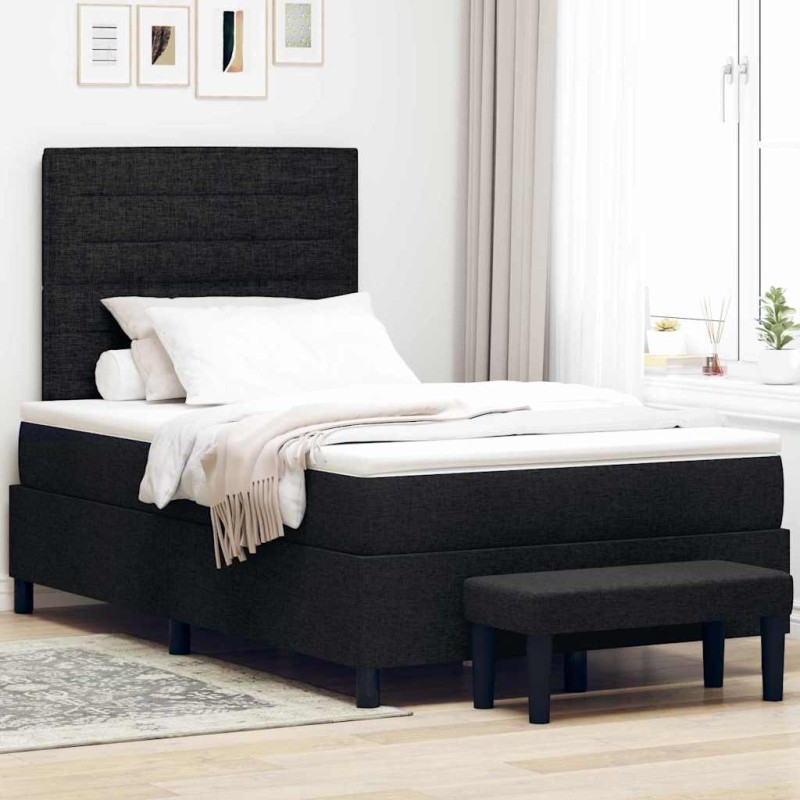 vidaXL Letto a Rete con Materasso e Panchina Nero 120x190 cm Tessuto vidaXL Letto a Rete con Materasso e Panchina Nero 120x190 cm Tessuto