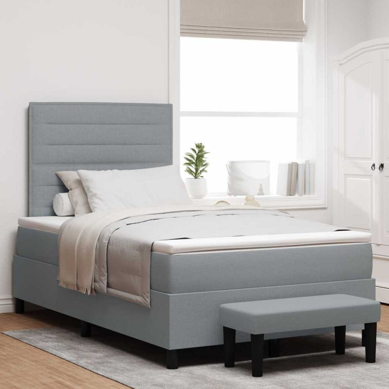 vidaXL Letto Box Spring con Materasso e Panchina Grigio Chiaro 120x200 cm Tessuto vidaXL Letto Box Spring con Materasso e Panchina Grigio Chiaro 120x200 cm Tessuto