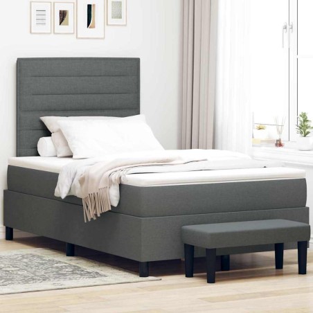 vidaXL Letto con Box Spring e Materasso & Panchina Grigio Scuro 120x200 cm Tessuto