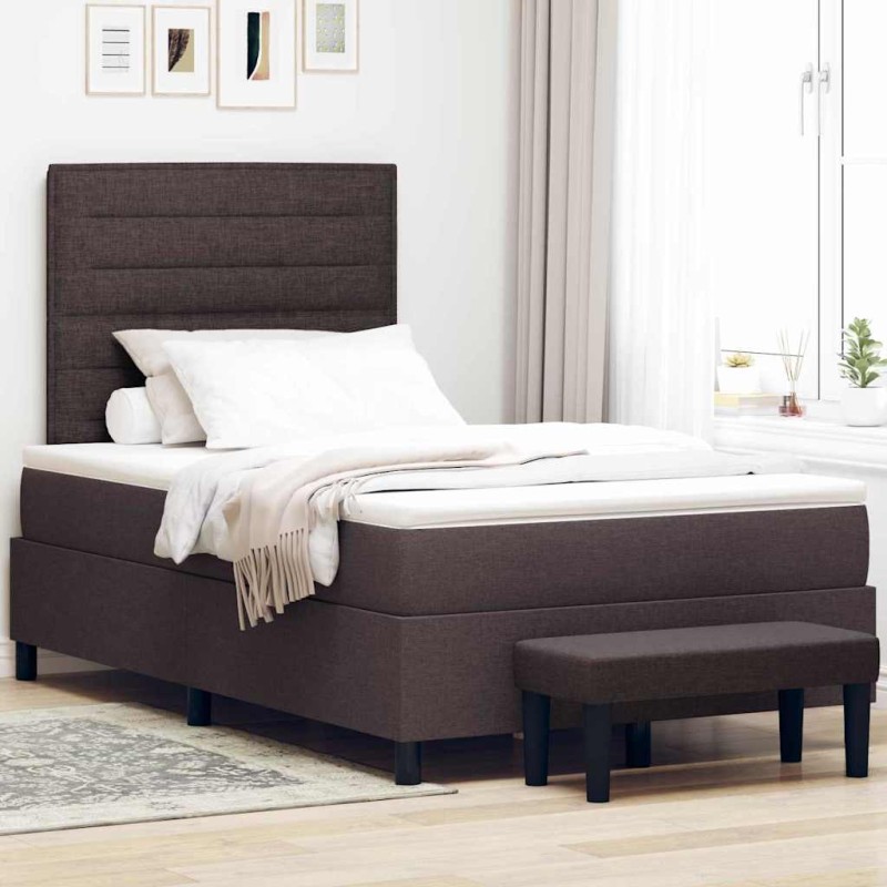 vidaXL Letto con Box Spring e Materasso & Panchina Marrone Scuro 120x200 cm Tessuto vidaXL Letto con Box Spring e Materasso & Panchina Marrone Scuro 120x200 cm Tessuto