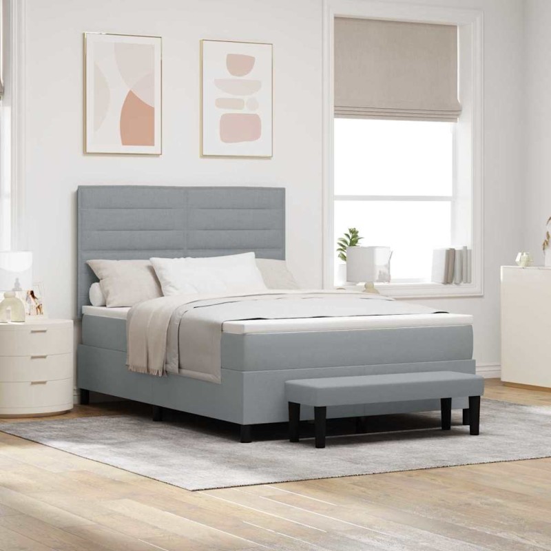 vidaXL Letto a Molle con Materasso & Panchina Grigio Chiaro 160x200 cm Tessuto vidaXL Letto a Molle con Materasso & Panchina Grigio Chiaro 160x200 cm Tessuto