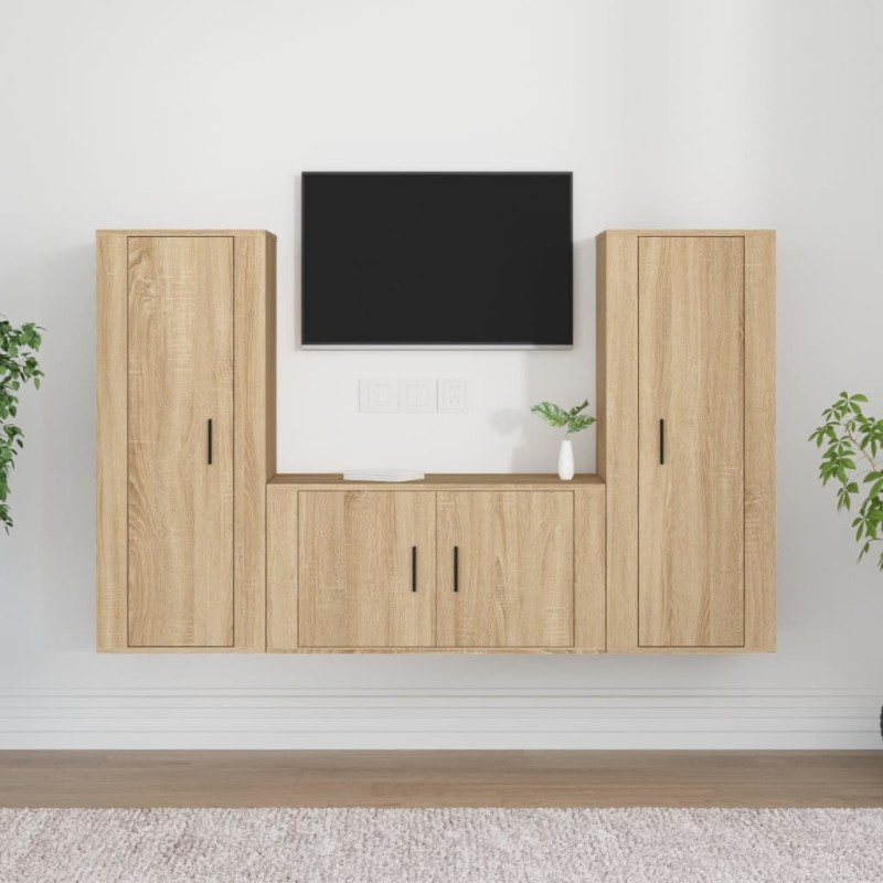 Set di Mobili Porta TV 3 pz Rovere Sonoma in Legno Multistrato Set di Mobili Porta TV 3 pz Rovere Sonoma in Legno Multistrato