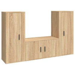 Set di Mobili Porta TV 3 pz Rovere Sonoma in Legno Multistrato