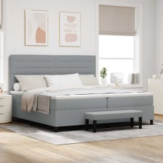 vidaXL Letto a Molle con Materasso e Panchina Grigio Chiaro 200x200 cm Tessuto