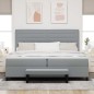 vidaXL Letto a Molle con Materasso e Panchina Grigio Chiaro 200x200 cm Tessuto vidaXL Letto a Molle con Materasso e Panchina Grigio Chiaro 200x200 cm Tessuto