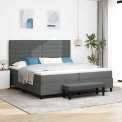 vidaXL Letto Box Spring con Materasso & Panchina Grigio Scuro 200x200 cm Tessuto