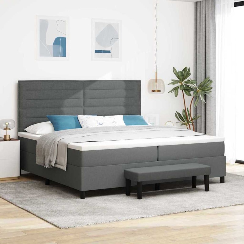 vidaXL Letto Box Spring con Materasso & Panchina Grigio Scuro 200x200 cm Tessuto