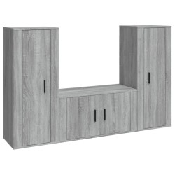 Set Mobili Porta TV 3 pz Grigio Sonoma in Legno Multistrato
