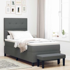 vidaXL Letto Box Spring con Materasso e Panchina Grigio Scuro 90x200 cm Tessuto
