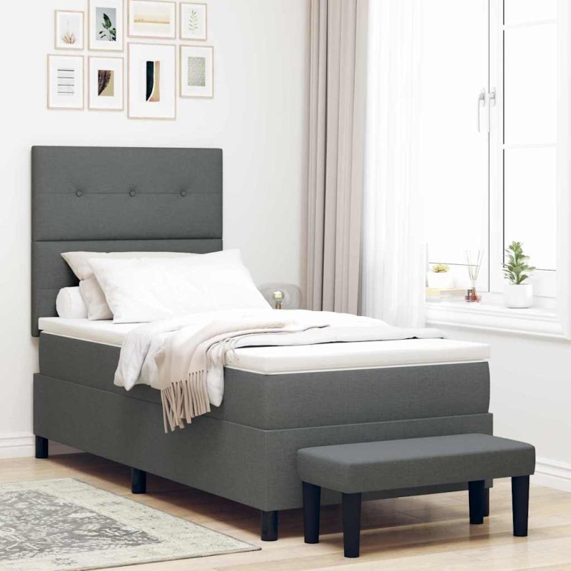 vidaXL Letto Box Spring con Materasso e Panchina Grigio Scuro 90x200 cm Tessuto
