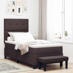 vidaXL Letto a molle con materasso e panchina marrone scuro 90x200 cm tessuto