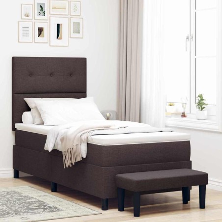 vidaXL Letto a molle con materasso e panchina marrone scuro 90x200 cm tessuto