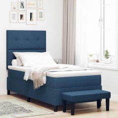 vidaXL Letto con Box Spring con Materasso e Panchina Blu 90x200 cm Tessuto