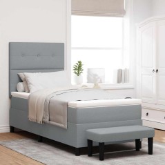 vidaXL Letto box spring con materasso e panchina grigio chiaro 100x200 cm tessuto