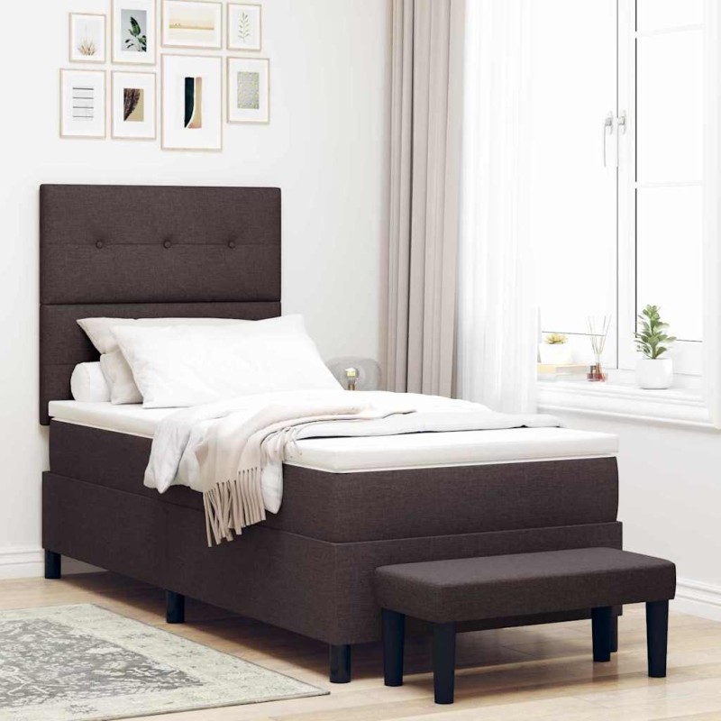 vidaXL Letto Box Spring con Materasso e Panchina Marrone Scuro 100x200 cm Tessuto