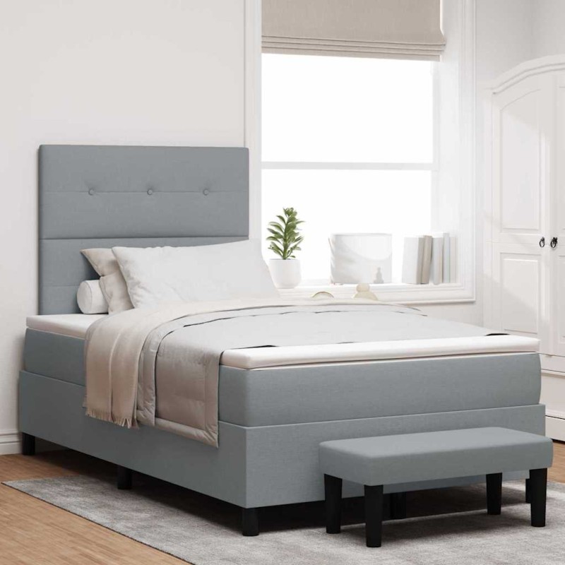 vidaXL Letto con rete a molle con materasso e panca grigio chiaro 120x190 cm in tessuto