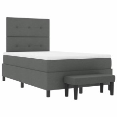 vidaXL Letto con box spring con materasso e panchina grigia scura 120x190 cm tessuto