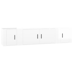 Set Mobili Porta TV 3 pz Bianco Lucido in Legno Multistrato