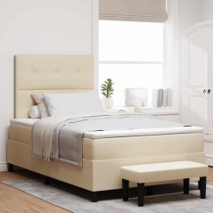 vidaXL Letto box spring con materasso e panchina crema 120x200 cm tessuto
