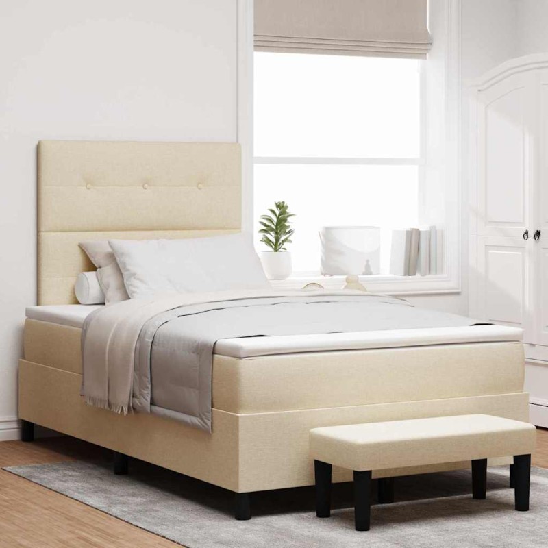 vidaXL Letto box spring con materasso e panchina crema 120x200 cm tessuto