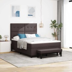vidaXL Letto a molle con materasso e panca marrone scuro 140x200 cm tessuto