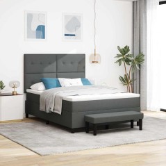 vidaXL Letto con Box Spring e Materasso & Panca Grigia Scura 160x200 cm in Tessuto