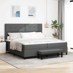 vidaXL Letto Box Spring con Materasso & Panchina Grigio Scuro 200x200 cm Tessuto