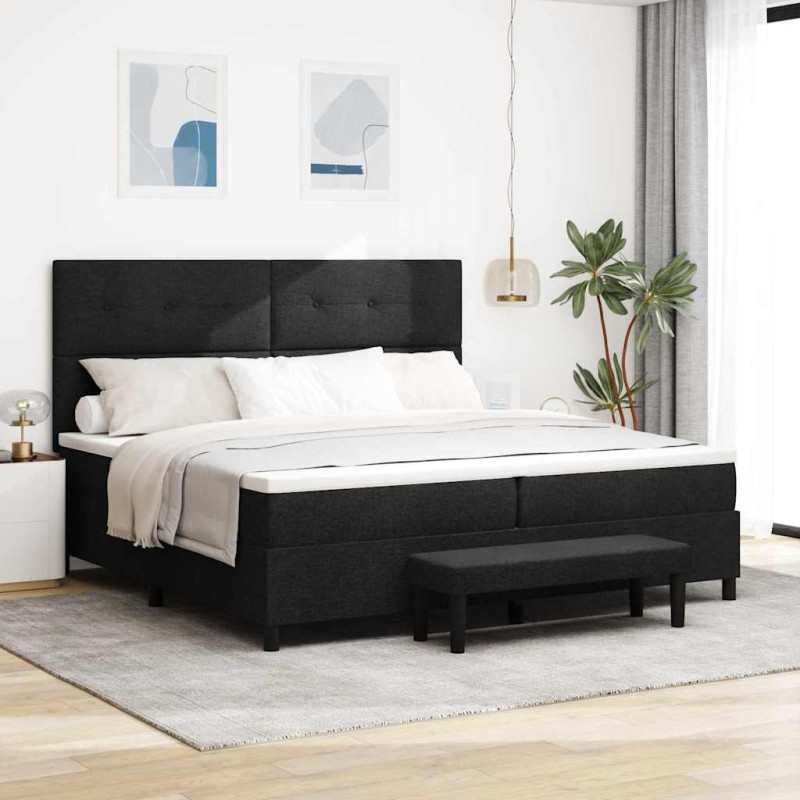 vidaXL Letto a Box Spring con Materasso e Panchina Nero 200x200 cm Tessuto
