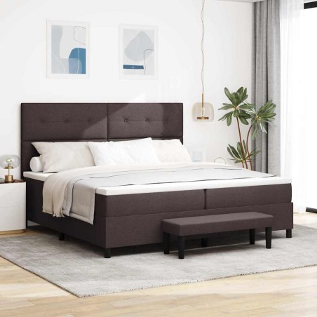 vidaXL Letto con Box Spring con Materasso e Panchina Marrone Scuro 200x200 cm Tessuto
