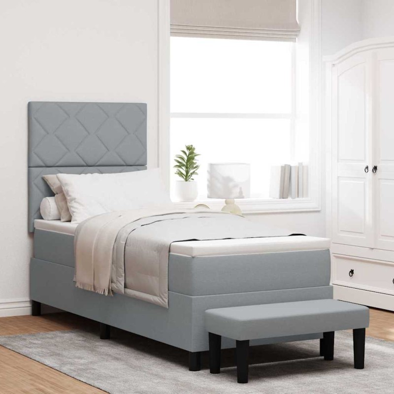 vidaXL Letto a Molle con Materasso & Panchina Grigio Chiaro 80x200 cm Tessuto vidaXL Letto a Molle con Materasso & Panchina Grigio Chiaro 80x200 cm Tessuto
